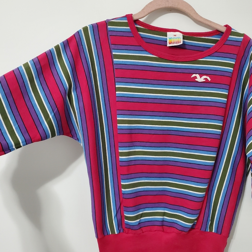 Wrangler Vintage 80s Retro Striped Top Womens Medium - Picture 3 of 10